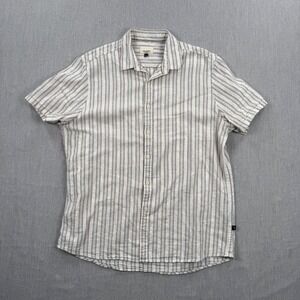 Civil Society Mens Large Linen Cotton Striped Short‎ Sleeve Button Down Shirt